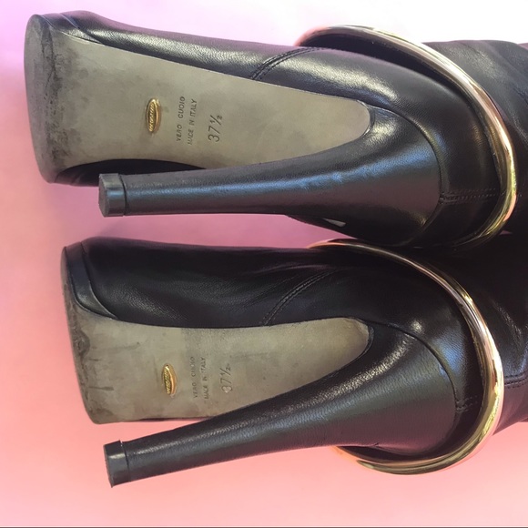 Black Sergio Rossi pull on leather boots in box